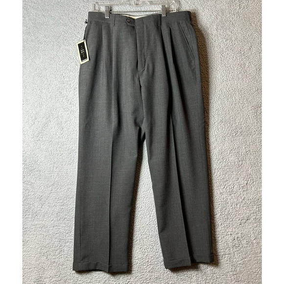 Haggar Black Label Wool Pants Men 36x30 Gray Wrinkle-Free Cuffed Career Work NEW - Picture 1 of 11